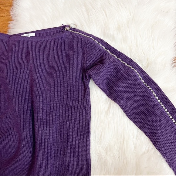 Bar III Purple Plus SizeRibbed Zipper-Sleeve On or Off Shoulder Sweater - Picture 2 of 4